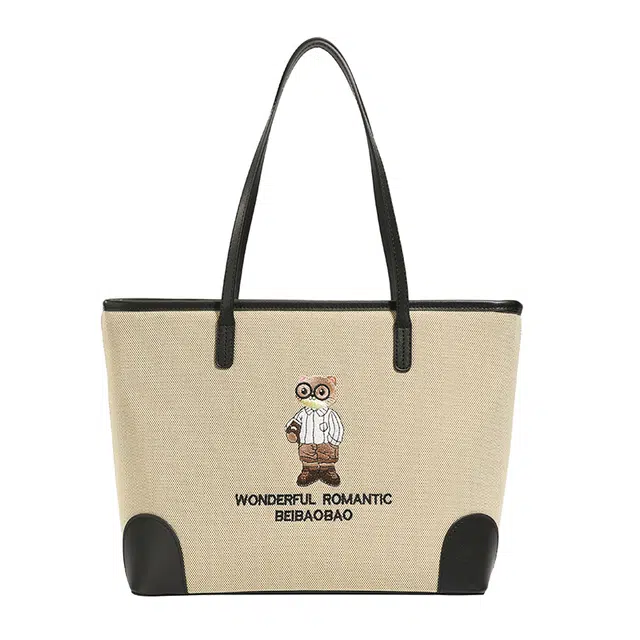 北包包 刺绣小熊时尚百搭小众设计高级质感通勤 帆布 单肩包 常规 女款 多色