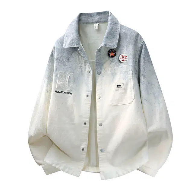 半空山 渐变扎染泼墨设计学院风潮流高品质可拆卸品牌纪念徽章宽松百搭夹克外套 男女同款