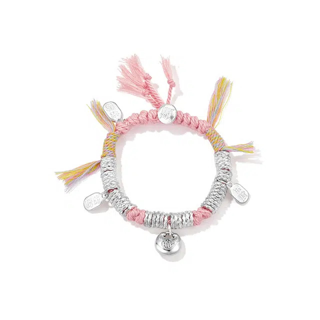 迈奇的礼物 新中式 平安纳福 粉色盘缠 小胖福手工编织 国潮氛围感 文艺复古小众高级气质优雅百搭高颜值爆款#好运 合金 手链 女款