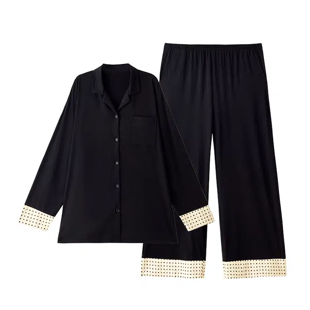 俏薇妮 舒适情侣春秋莫代尔棉带胸垫一体长袖家居服睡衣套装 男款