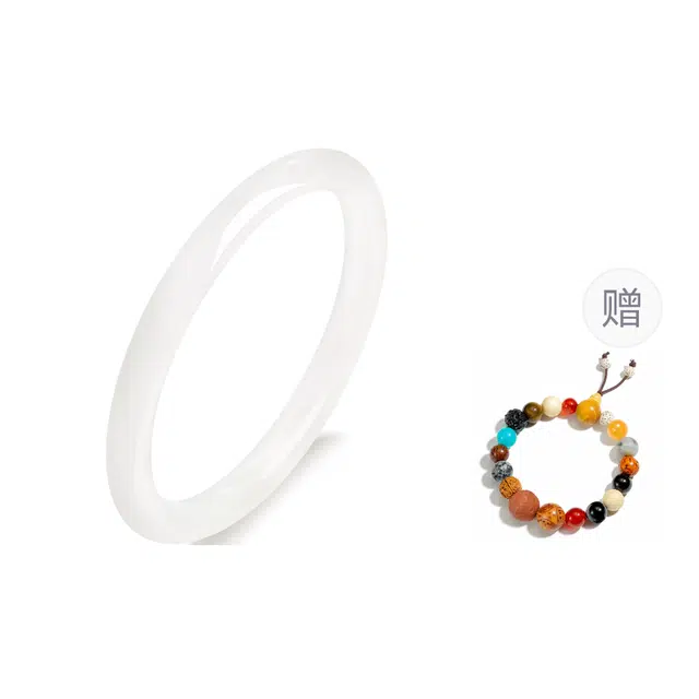 珍·尚银 中国黄金 白月光美人条 荔枝冻婉约玉镯 新中式复古素玉素圈镯子 显白旗袍汉服小众轻奢礼盒 女友#好运 玉髓 手镯 女款