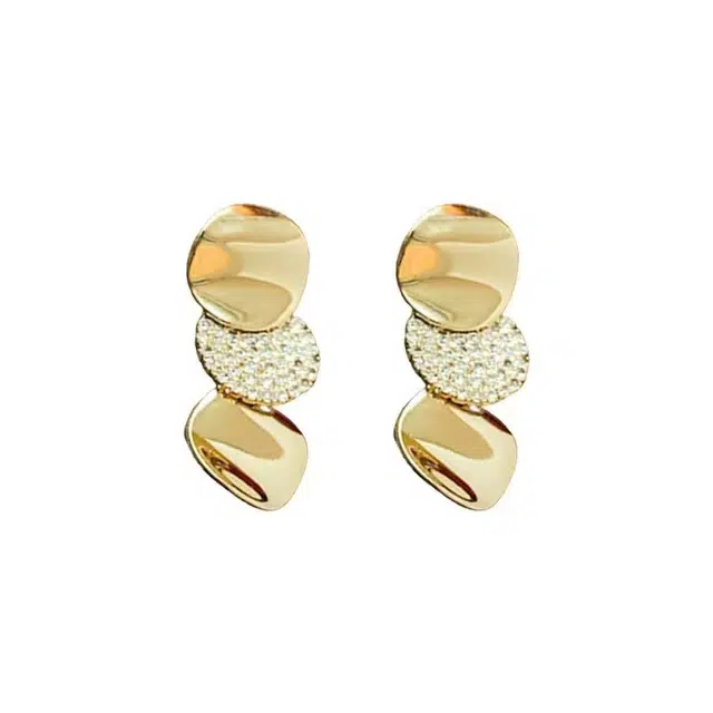 澜耀 三连亮片 韩版气质时尚个性设计感耳饰 合金 耳环 女款