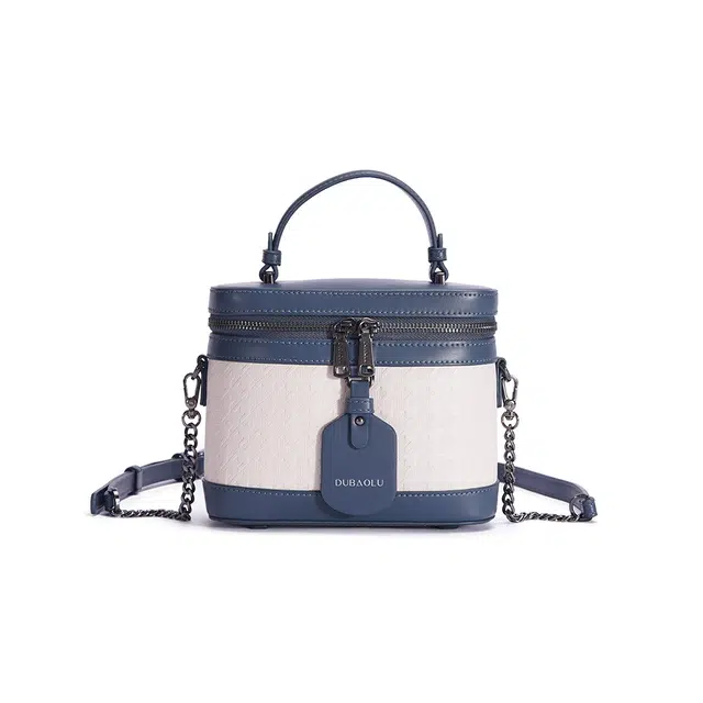 都宝路 高质感通勤小众设计拼色百搭简约 合成革 斜挎单肩手提包 常规 女款 蓝白