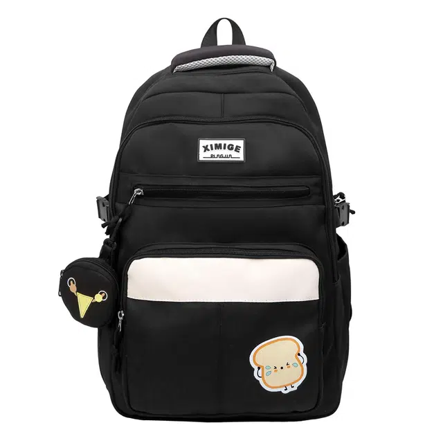 蔻蒂熊 简约潮流高颜值初中高中女生大容量卡通书包大学生背包 尼龙布 双肩包 常规 黑色/红色/黄色/粉色