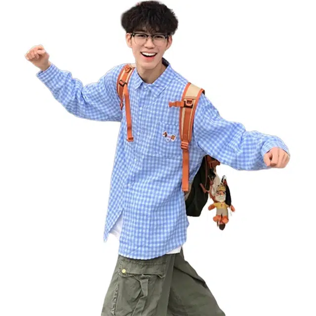 徐百货 美式腊肠狗刺绣格子防晒复古格纹衬衣高级感青少年外套潮流百搭宽松舒适衬衫 男女同款