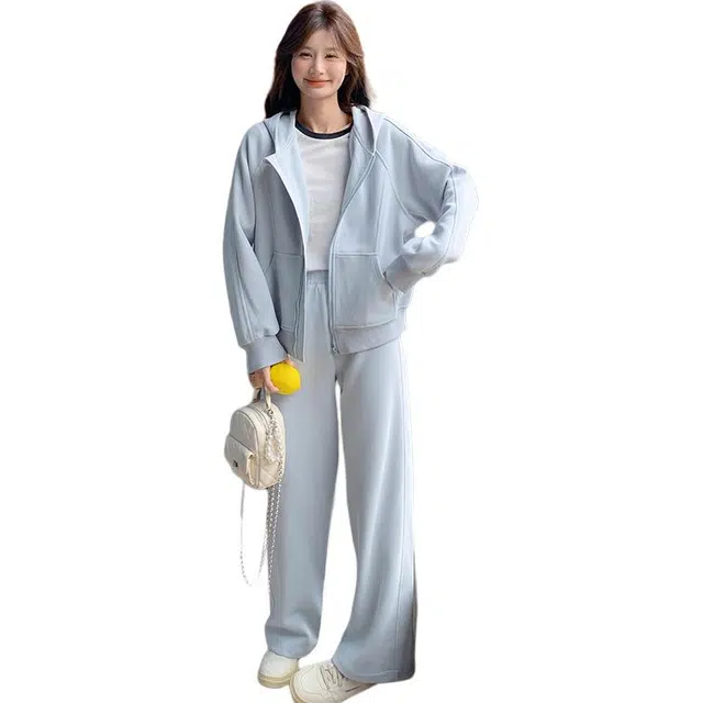 稻草人 甜美韩版连帽卫衣开衫显瘦长裤两件套休闲套装 女款