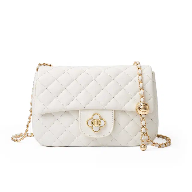 老人头 包包女高颜值小香风菱格锁扣气质优雅精致简约高级感时尚百搭 牛皮 手拎腋下单肩小包链条斜挎包 女款 白色/黑色