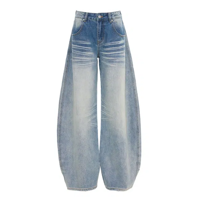 拾籍 街头潮流设计感时尚宽松显瘦百搭美式阔腿牛仔裤 女款