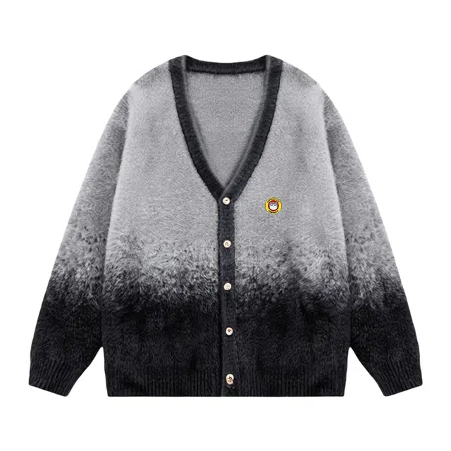 吾皇猫 美式复古高街简约基础款学院风貂毛针织上衣慵懒风时尚胸针潮流渐变拼色百搭外套高级感长袖休闲毛衣 男女同款