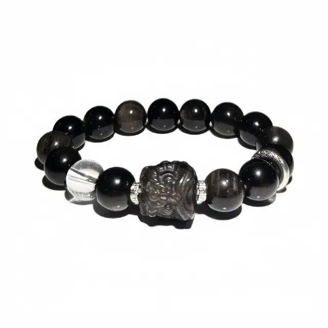 丰运阁 【最佳情侣奖】鸿运当头祥云多财多福醒狮跑环貔貅安康纳福 招财吞金兽十二生肖皆宜 新中式国潮好运 黑曜石 手串 男款