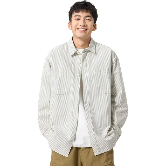 米素力 条纹长袖潮衬衫 男女同款
