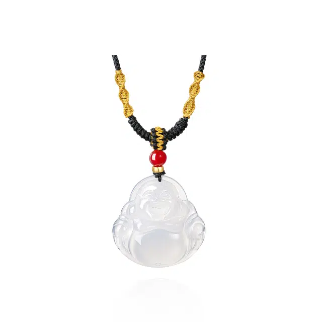 爱骊 中式笑脸佛弥勒佛福气满满 高级感轻奢小众设计 好运天然 玉髓 项链 女款