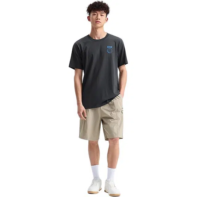 特步 篮球系列 休闲简约字母宽松系带运动短裤 男款 枫桥色