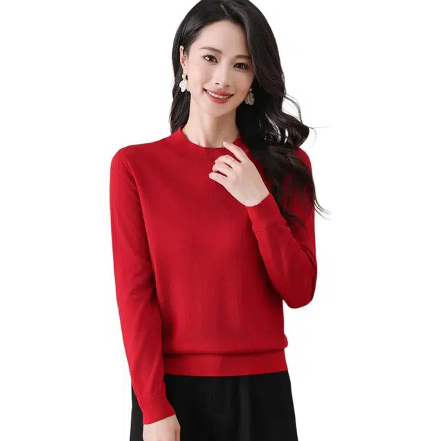 袋鼠 休闲简约时显瘦纯色套头亲肤柔软羊毛打底针织衫 女款