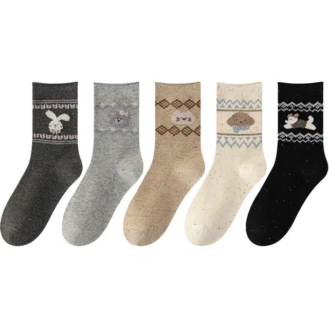 潞优野 复古日系可爱点子纱费尔岛百搭堆堆袜配勃肯鞋秋冬款中筒袜 女款