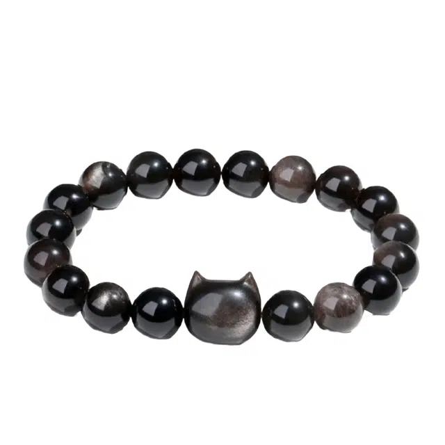 爱骊 国潮招财猫招桃花福瑞转运 新中式复古猫头 个性气质百搭高级感好运天然 玛瑙 手串 女款