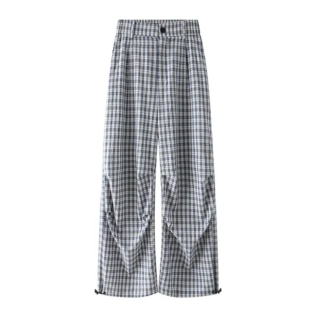 欧迪芬 美式褶皱做旧英伦风松弛直筒格子设计感宽松港风青春少年感流行高街韩系简约潮流痞帅时尚个性舒适透气百搭无性别休闲裤 男女同款