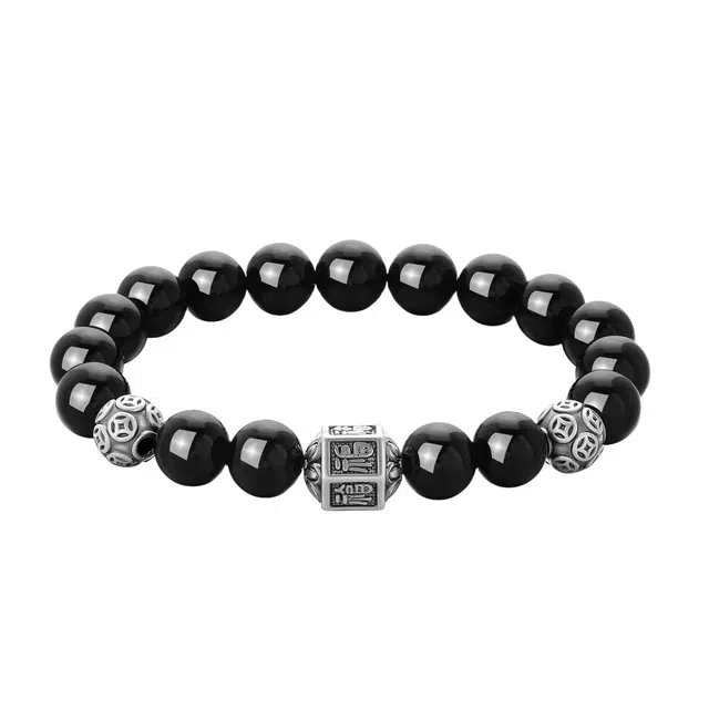 爱骊 【八方来财】  幸运五福 国潮新中式时来运转气质复古潮酷高级感精美礼盒#好运天然 黑曜石 手串 男女同款情侣款