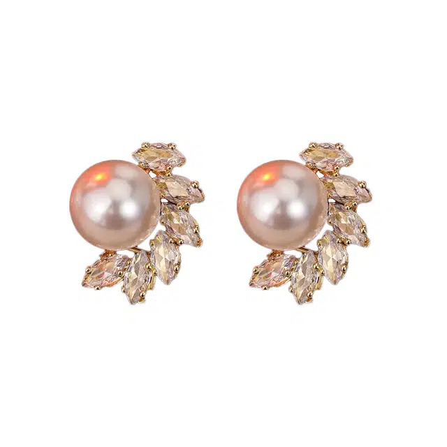 澜耀 气质珍珠几何镶钻精致 简约小众轻奢高级感耳饰 合金 耳环 女款