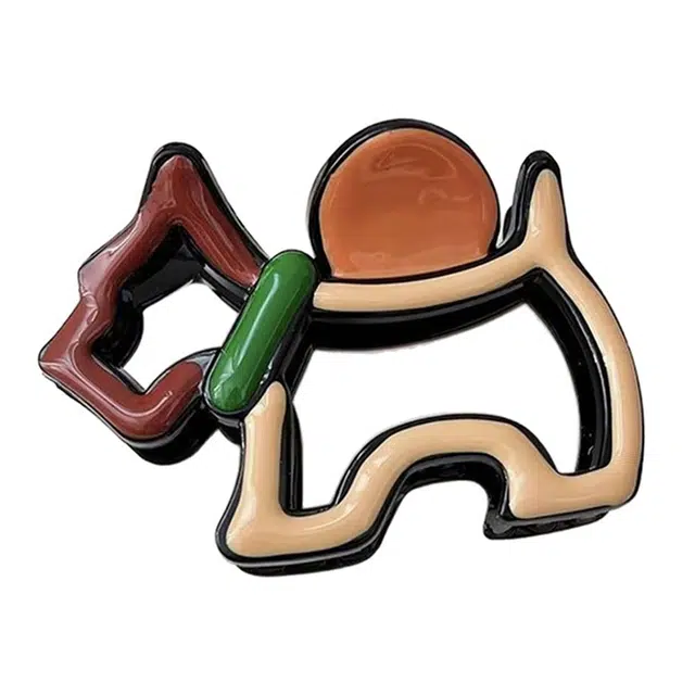 千桐 多巴胺卡通可爱撞色小狗抓夹盘发鲨鱼夹日常百搭饰品 亚克力 发夹 女款