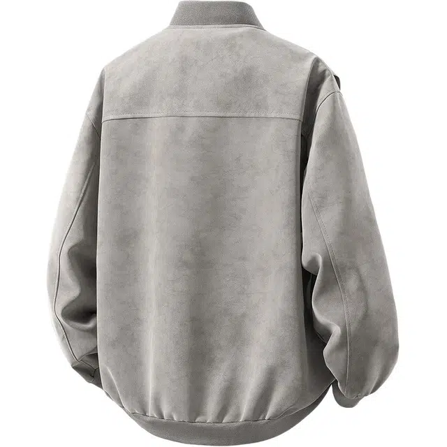 袋鼠 美式复古基础款松弛感纯色拉链可二开解构大码立领皮衣夹克 男女同款