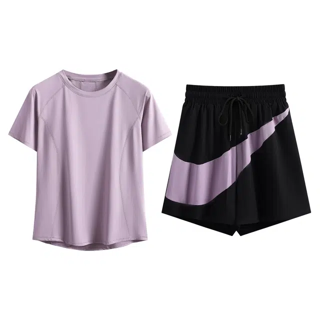 百思绒  宽松跑步速干网纱透气  健身套装  女款