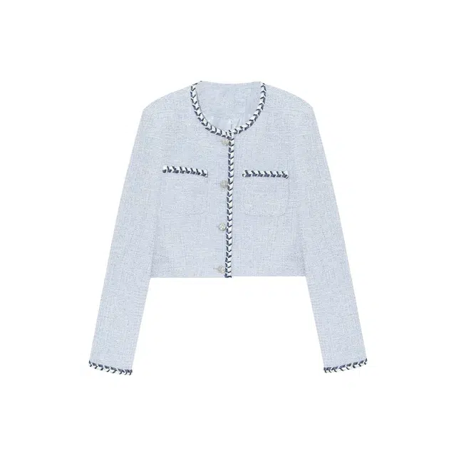 沐晓欣 小香风粗花呢短款长袖名媛气质设计感小众别致上衣截短外套 女款