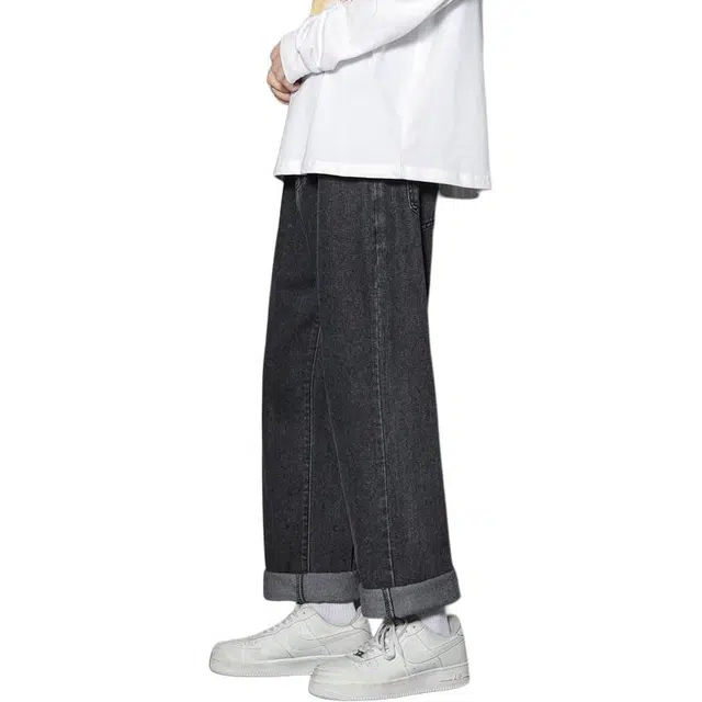 协协乐 高街风复古做旧水洗春秋季潮牌宽松简约时尚直筒阔腿拖地裤青少年百搭运动休闲长裤牛仔裤 男款