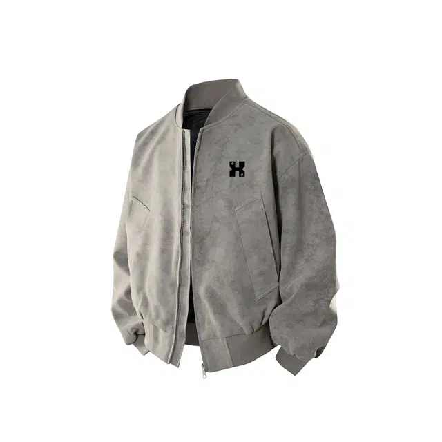 煦加 美式复古字母印花棒球领飞行服休闲宽松落肩时尚潮流日常出行通勤百搭酷帅夹克 男女同款