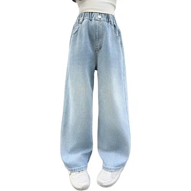 韩素伊长裤 女童裤子春季牛仔裤春秋阔腿裤中大童直筒裤休闲裤女孩潮 青少年