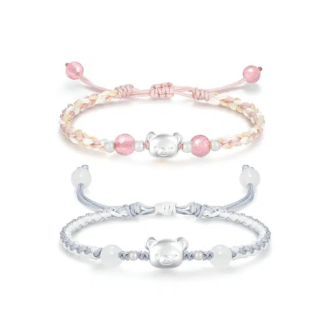 【S999足银&限时折扣】可爱轻松小熊 金恒禧 萌趣可爱小众设计精致手工编织可调节卡通百搭小熊手饰#好运 织物 纯银 手绳 男女同款情侣款