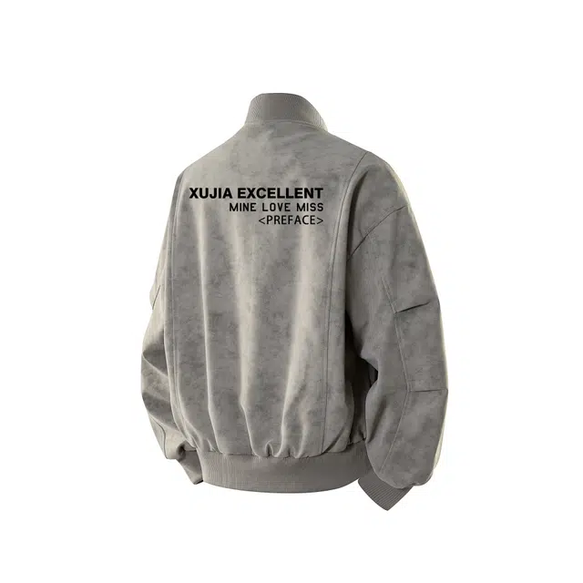 煦加 美式复古字母印花棒球领飞行服休闲宽松落肩时尚潮流日常出行通勤百搭酷帅夹克 男女同款