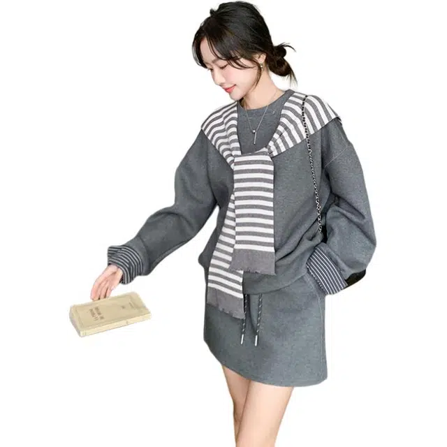 稻草人 休闲舒适时尚韩系学院风半裙针织秋装套装 女款