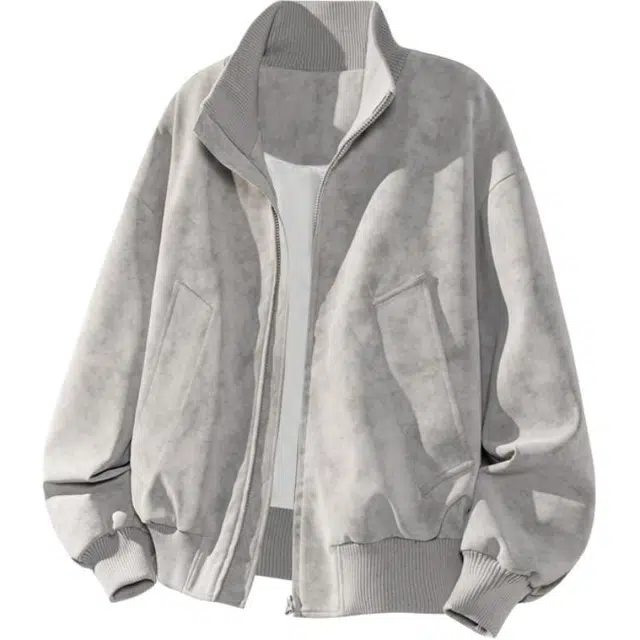 袋鼠 秋季基础款松弛感纯色大码拉链开衫宽松休闲运动通勤百搭中性夹克外套 男女同款