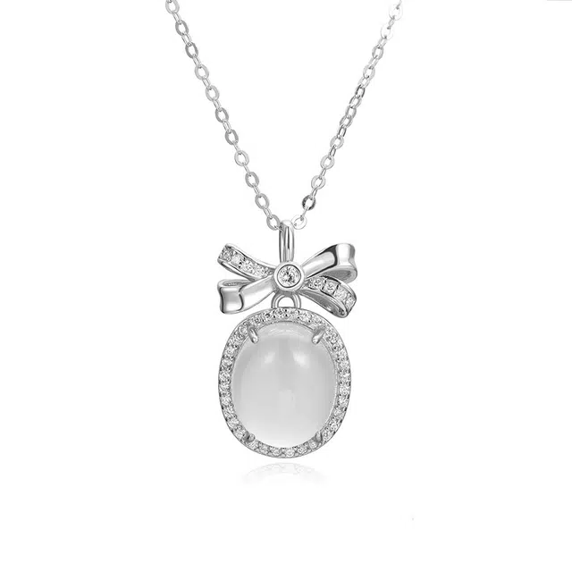 【S925纯银 高品质】 七七银饰 甜蜜蝴蝶结 甜蜜甜美温柔蝴蝶结设计精致高级感森系灵动梦幻小清新锁骨链 好运 玉髓 项链 女款