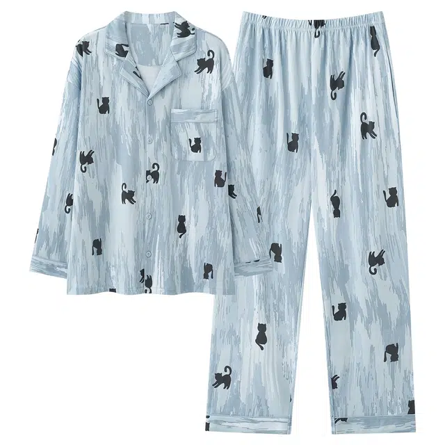 俏霓桐 春秋款时尚晕染纯棉亲肤可爱卡通精致休闲百搭舒适长袖长裤家居服可外穿睡衣套装 男款