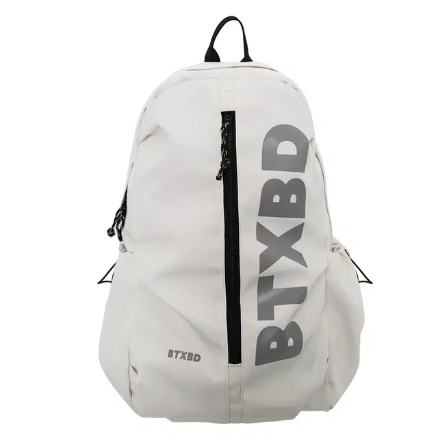 帕克熊 大容量耐用设计感上课书包潮流简约百搭 尼龙 双肩包 常规 男女同款情侣款 白色/黑色