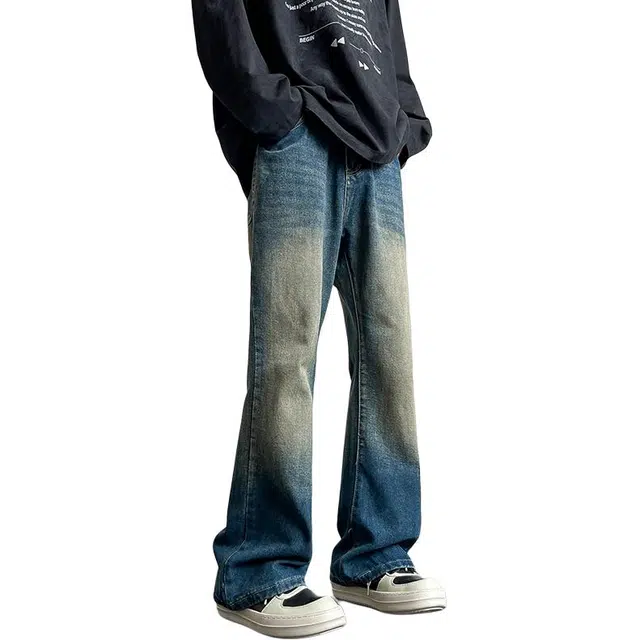 协协乐 弯刀废土风微喇美式复古做旧水洗春秋季潮牌宽松直筒青少年痞帅百搭休闲运动长裤牛仔裤 男款
