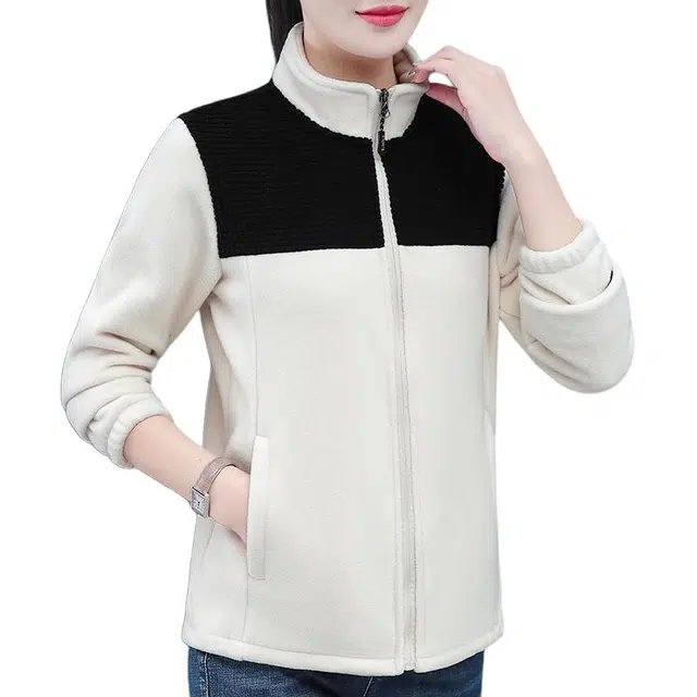 缪斯的诱惑 户外徒步运动休闲抓绒衣内搭保暖拼接设计摇粒绒时尚百搭舒适柔软加绒加厚防风立领开衫上衣宽松抗静电夹克绒感外套 女款