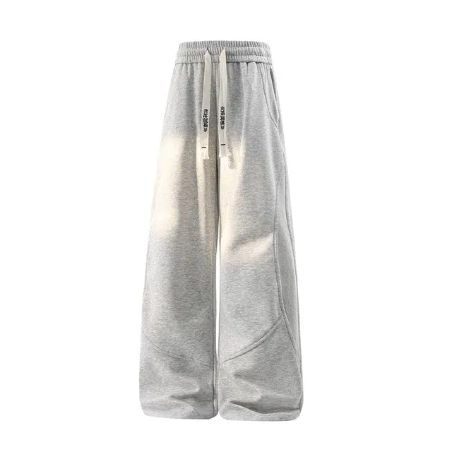 梓润格 秋季美式青春感氛围舒适百搭简约时尚潮流松紧户外运动高级个性高街罗纹拼接炸街设计感酷飒华棉宽松学院风卫裤休闲裤 男女同款