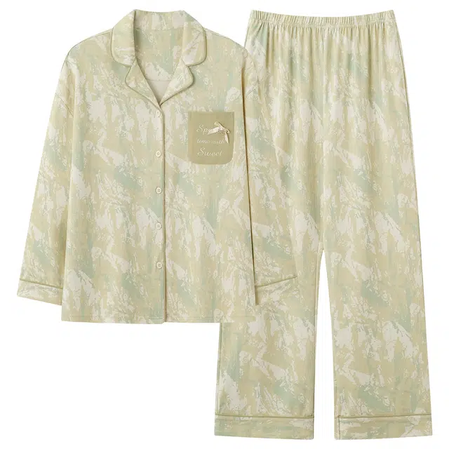 俏霓桐 春秋款精致优雅甜美纯棉亲肤可爱蝴蝶结休闲晕染长袖长裤家居服可外穿睡衣套装 女款