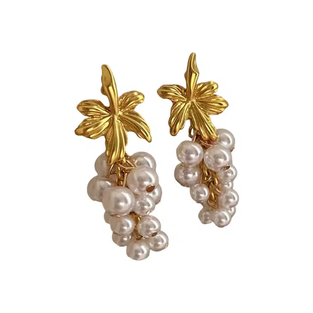 澜耀 法式复古珠珠流苏 小众设计气质耳饰 合金 耳环 女款