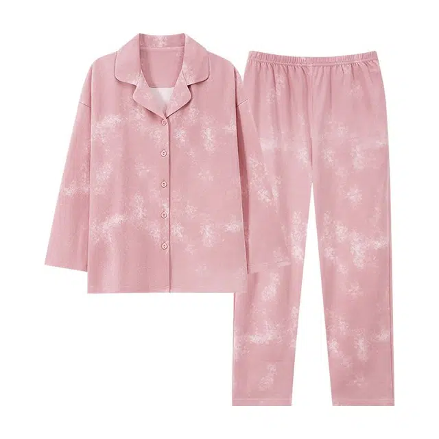 俏韵 翻领春秋季简约甜美可爱长袖长裤开衫休闲舒适薄款家居服可外穿睡衣套装 女款