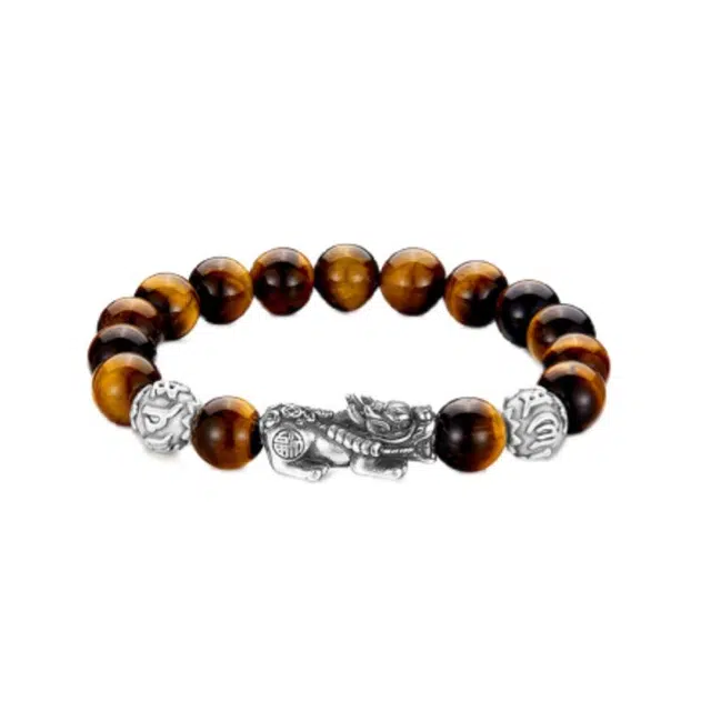 爱骊 【足银】招财貔貅转运珠 吞金兽复古新中式 招财纳福 财源滚滚 瑞兽铜钱#好运天然 虎眼石 手串 男女同款情侣款