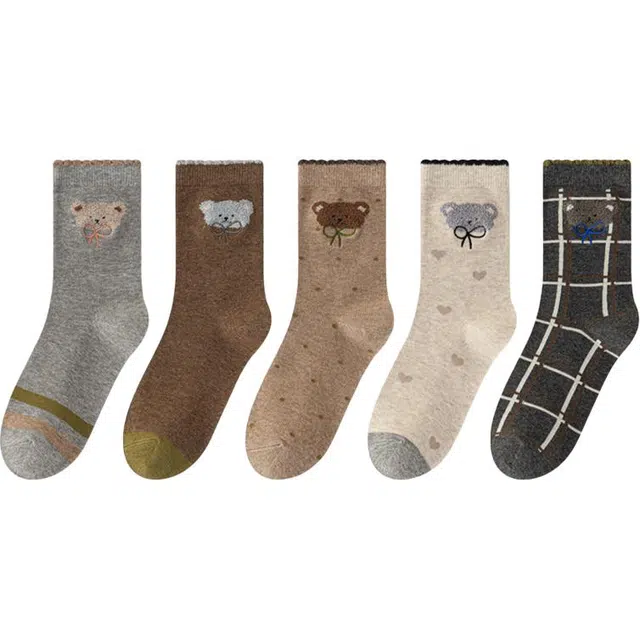 潞优野 复古森系可爱刺绣蝴蝶结无骨花边棉秋冬中筒袜 女款