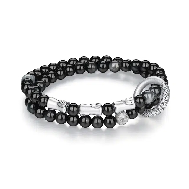 【竹够能防】 七可 新中式竹韵 竹节前程似锦学业事业上岸 新中式国潮小众祥浮雕祥云招财转运文玩盘串#好运 黑曜石 手串 男款