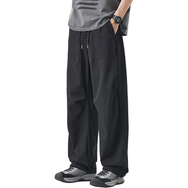 杜克恩 冰丝速干机能伞兵阔腿软壳束脚户外登山运动直筒弯刀工装裤 男女同款