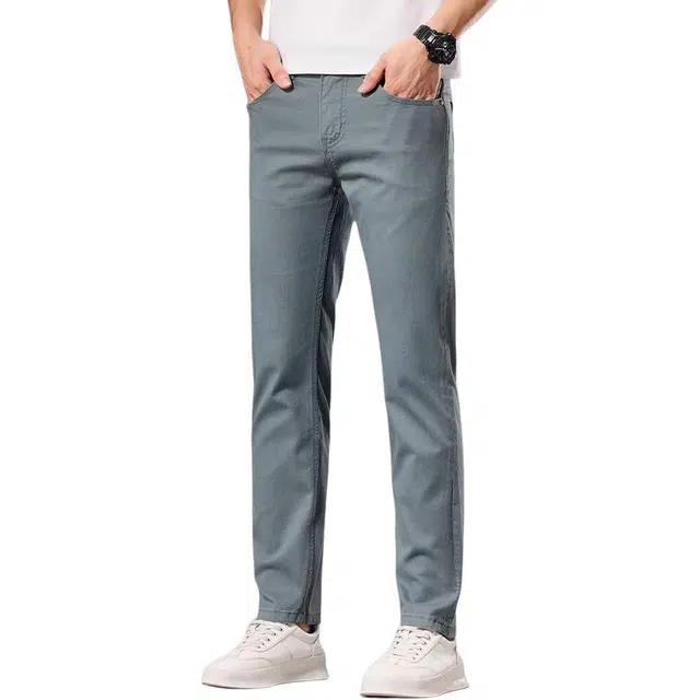 炳盛 高端莱赛尔天丝男士轻奢商务韩版修身直筒外穿弹力长裤牛仔裤 男女同款