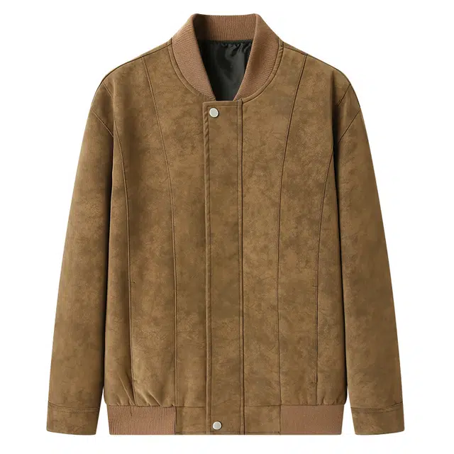 卡丹狄诺 男士秋冬棒球领麂皮绒外套男纯色百搭户外宽松美式休闲潮流防风保暖皮衣夹克 男款