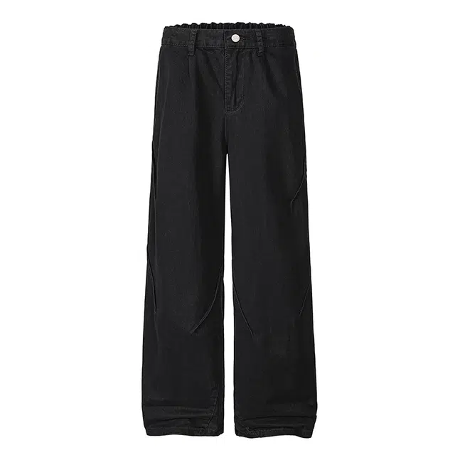 欧路得  美式褶皱拼接伐木工装裤男女秋季痞帅休闲裤子情侣宽松阔腿弯刀裤牛仔裤 男款